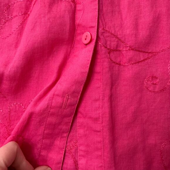 Deane and White Pink Embroidered Linen Button Down Shirt 2X - Picture 9 of 10